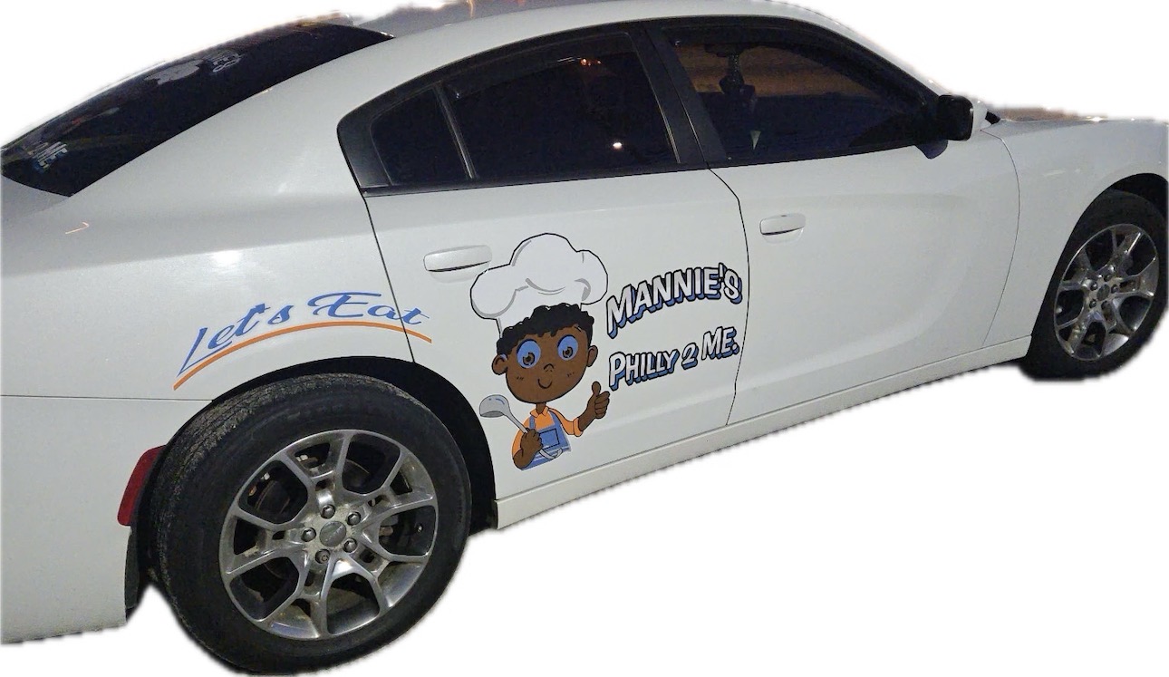 Side view of Mannies Philly 2 Me branded car